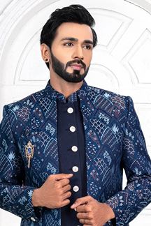 Picture of EnticingNavy Blue and White Colored Men’s Designer Sherwani