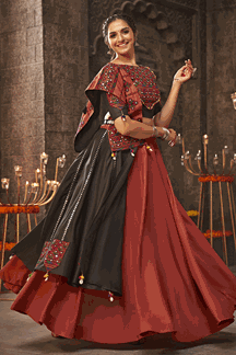 Picture of Magnificent Orange and Black Colored Designer Lehenga Choli