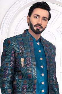 Picture of ExquisitePeacock Crest Colored Men’s Designer Sherwani