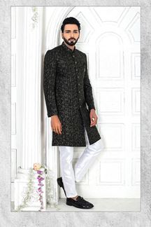Picture of MajesticBottle Green and White Colored Men’s Designer Sherwani