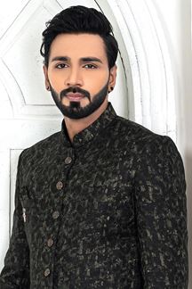 Picture of MajesticBottle Green and White Colored Men’s Designer Sherwani