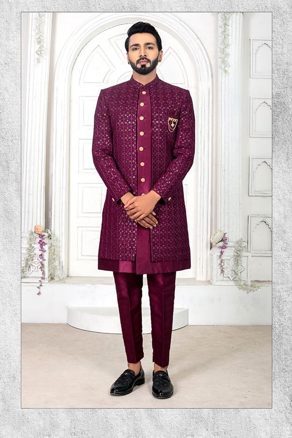 Picture of AppealingDark Wine Colored Men’s Designer Sherwani