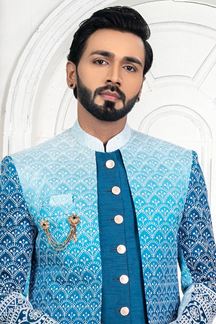 Picture of FashionablePeacock Blue Colored Men’s Designer Sherwani