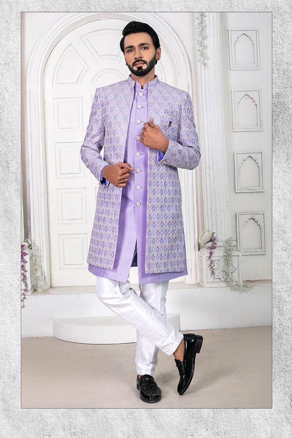 Picture of DashingFloral Violet and White Colored Men’s Designer Sherwani