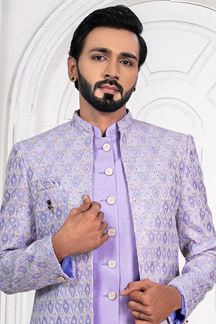 Picture of DashingFloral Violet and White Colored Men’s Designer Sherwani