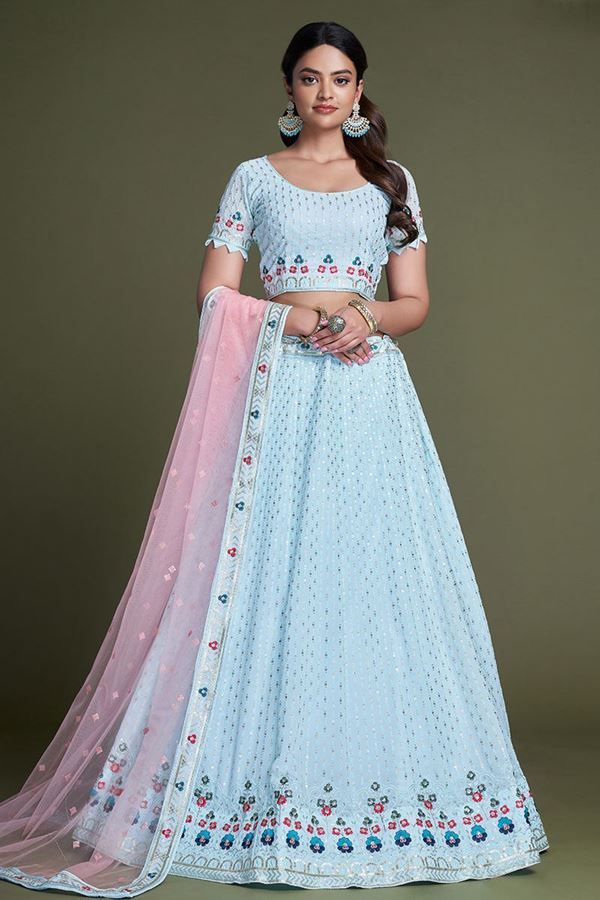 Picture of Trendy Sky Blue Colored Designer Lehenga Choli