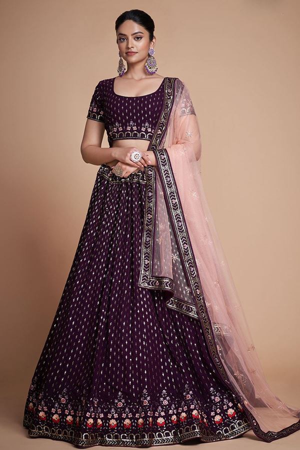 Picture of Splendid Wine Colored Designer Lehenga Choli