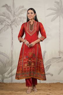 Picture of Glamorous Red Colored Designer Kurta and Pant Sets