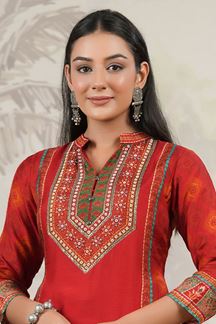 Picture of Glamorous Red Colored Designer Kurta and Pant Sets