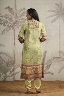 Picture of Exuberant Olive Green Colored Designer Kurta and Pant Sets