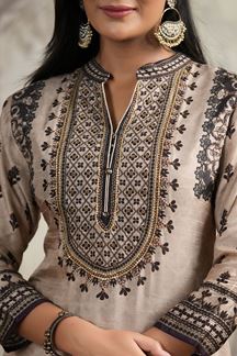Picture of Marvelous Beige and Black Colored Designer Kurta and Pant Sets