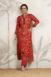 Picture of Alluring Red Colored Designer Kurta and Pant Sets