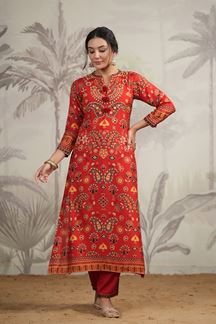 Picture of Alluring Red Colored Designer Kurta and Pant Sets