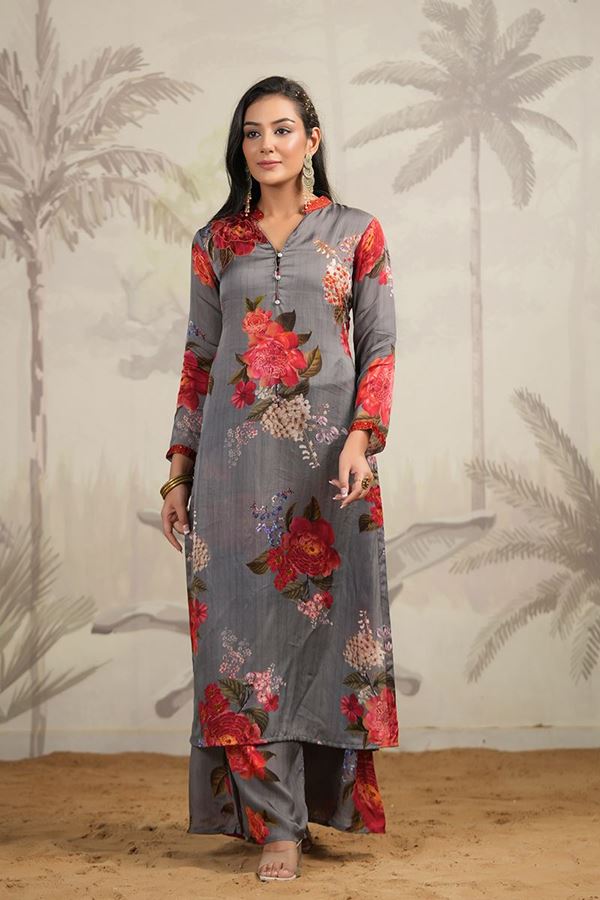 Picture of Vibrant Grey Colored Designer Kurta and Pant Sets