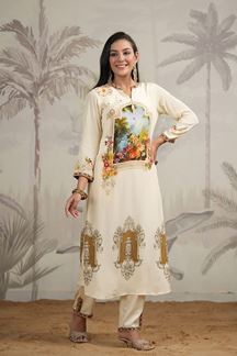 Picture of Dashing Cream Colored Designer Kurta and Pant Sets