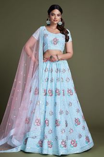 Picture of Vibrant Sky Blue Colored Designer Lehenga Choli