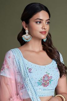 Picture of Vibrant Sky Blue Colored Designer Lehenga Choli