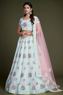 Picture of Amazing Turquoise Colored Designer Lehenga Choli