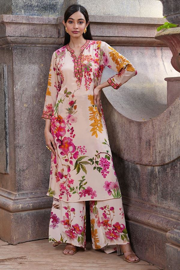 Picture of Outstanding Cream Colored Designer Kurta and Pant Sets
