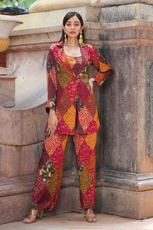 Picture of Captivating Pink and Yellow Colored Designer Suit