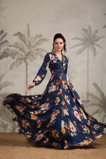 Picture of Beautiful Navy Blue Colored Designer Gown