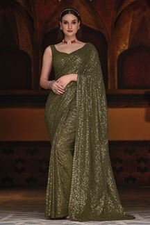 Picture of Charming Mehendi Green Colored Designer Saree