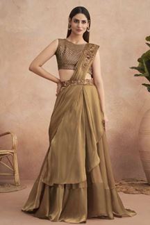 Picture of AstoundingBrown Colored Designer Ready To Wear Saree