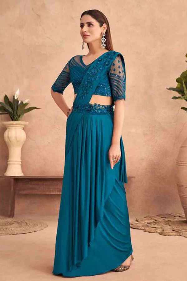 Picture of SmashingNavy Blue Colored Designer Ready To Wear Saree