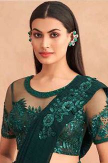 Picture of SplendidBottle Green Colored Designer Ready To Wear Saree