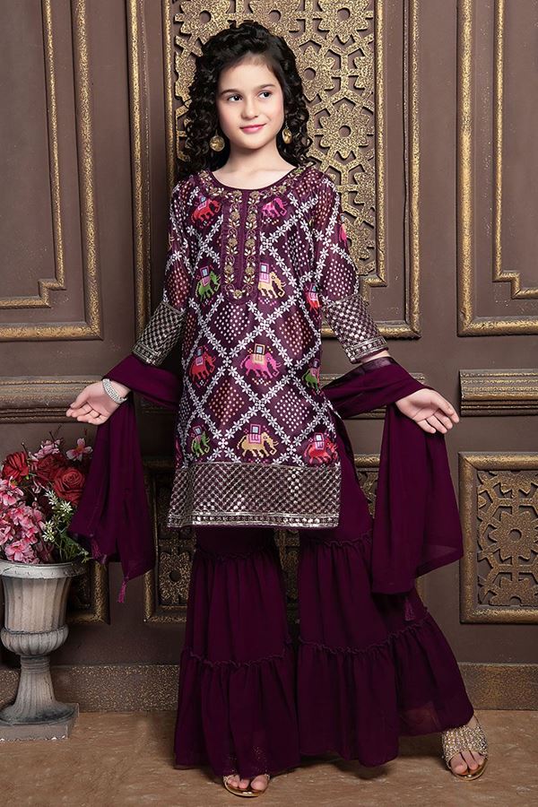 Picture of Exuberant Wine Colored Designer Sharara Suit