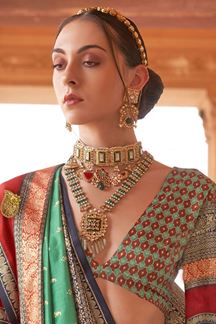 Picture of Exuberant Green and Red Colored Designer Saree