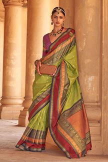 Picture of Magnificent Parrot Green Colored Designer Saree