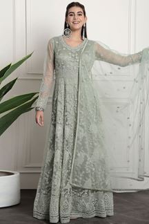 Picture of Heavenly Green Colored Designer Suit (Unstitched suit)