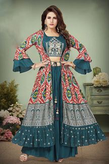 Picture of Aesthetic Teal Blue Colored Designer Suit