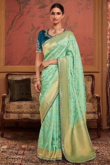 Picture of Exuberant Sea Green Colored Designer Saree