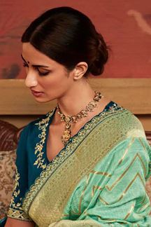 Picture of Exuberant Sea Green Colored Designer Saree