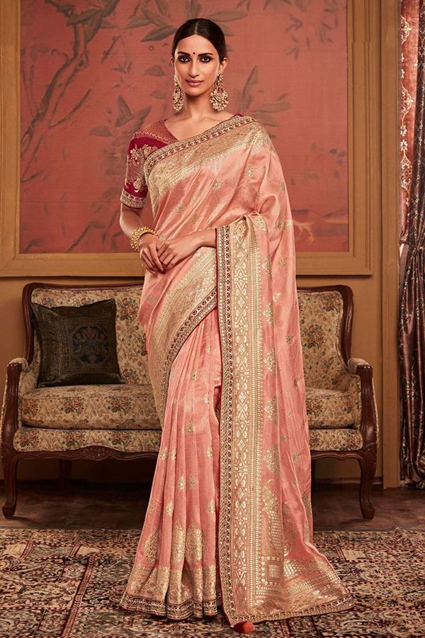 Picture of Charismatic Peach Colored Designer Saree