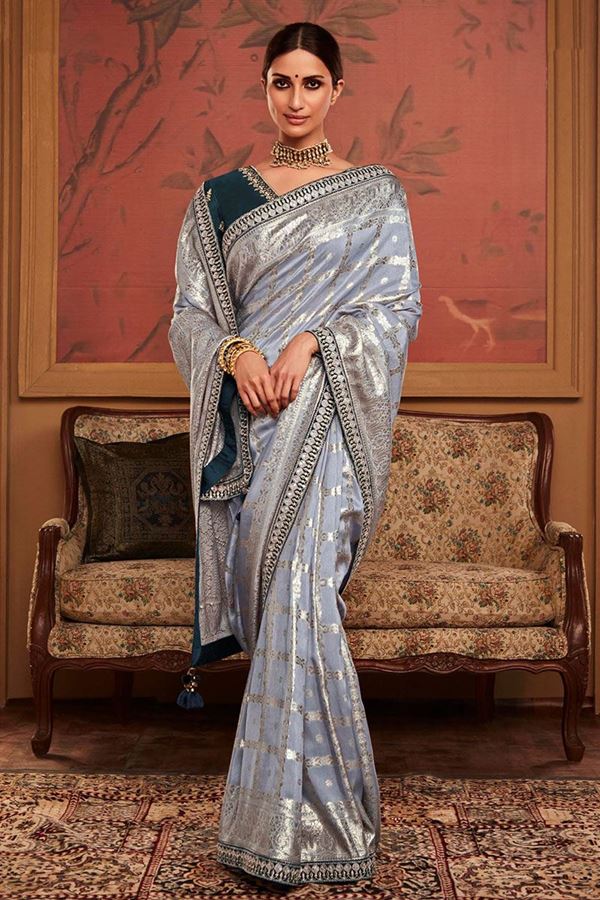 Picture of Captivating Grey Colored Designer Saree