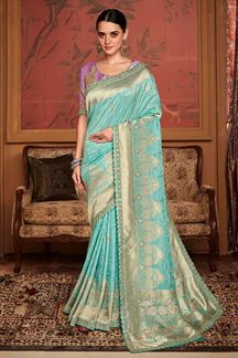 Picture of Magnificent Sky Blue Colored Designer Saree