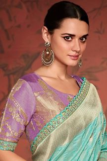 Picture of Magnificent Sky Blue Colored Designer Saree