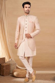 Picture of Exquisite Peach Colored Designer Indo-Western Readymade Sherwani