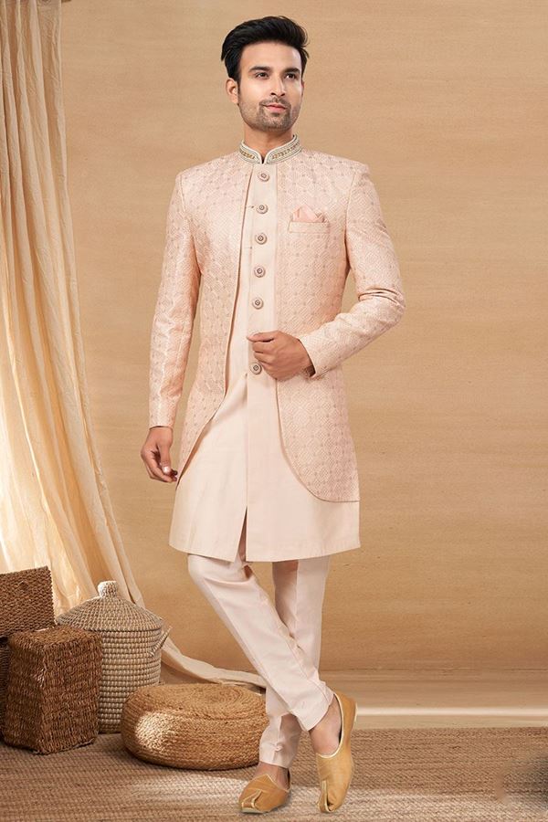 Picture of Exquisite Peach Colored Designer Indo-Western Readymade Sherwani
