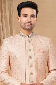 Picture of Exquisite Peach Colored Designer Indo-Western Readymade Sherwani