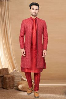 Picture of Classy Maroon Colored Designer Indo-Western Readymade Sherwani