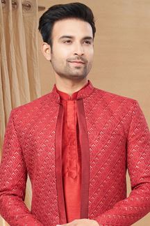 Picture of Classy Maroon Colored Designer Indo-Western Readymade Sherwani