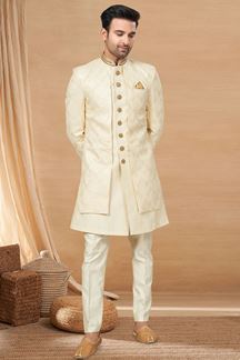 Picture of Striking Lemon Colored Designer Indo-Western Readymade Sherwani