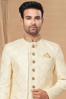 Picture of Striking Lemon Colored Designer Indo-Western Readymade Sherwani