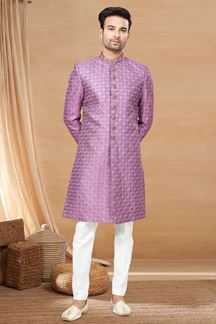 Picture of Mesmerizing Purple and Off-White Colored Designer Indo-Western Readymade Sherwani