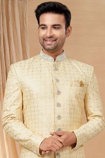 Picture of Dazzling Light Gold Colored Designer Indo-Western Readymade Sherwani