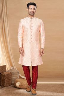 Picture of Creative Peach and Maroon Colored Designer Indo-Western Readymade Sherwani